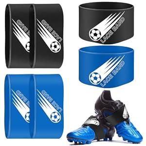 Patelai 4 Pcs Soccer Cleat Lace Cover Football Shoe Band Soccer Shoe Cover Football Cleat Bands Youth Adult for Season(Adult, Blue, Black)