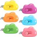 Cloud Box Cutter Retractable, 6Pcs Mini Utility Knife Letter Opener Envelope Slitter, Small Package Opener Paper Cutters with Keychain Hole for Office Home School Stationery DIY Crafts Rainbow Color Pack Of 2