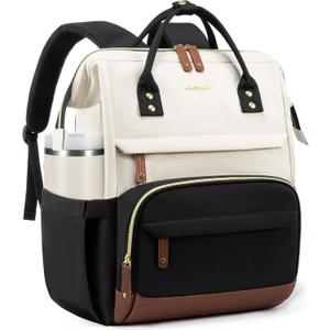 LOVEVOOK Laptop Backpack for Women, 15.6 Inch Work Business Backpacks Purse With Large Capacity, Waterproof Nurse Bag College Bookbag for School, Waterproof Casual Daypack for Travel (Beige-black)