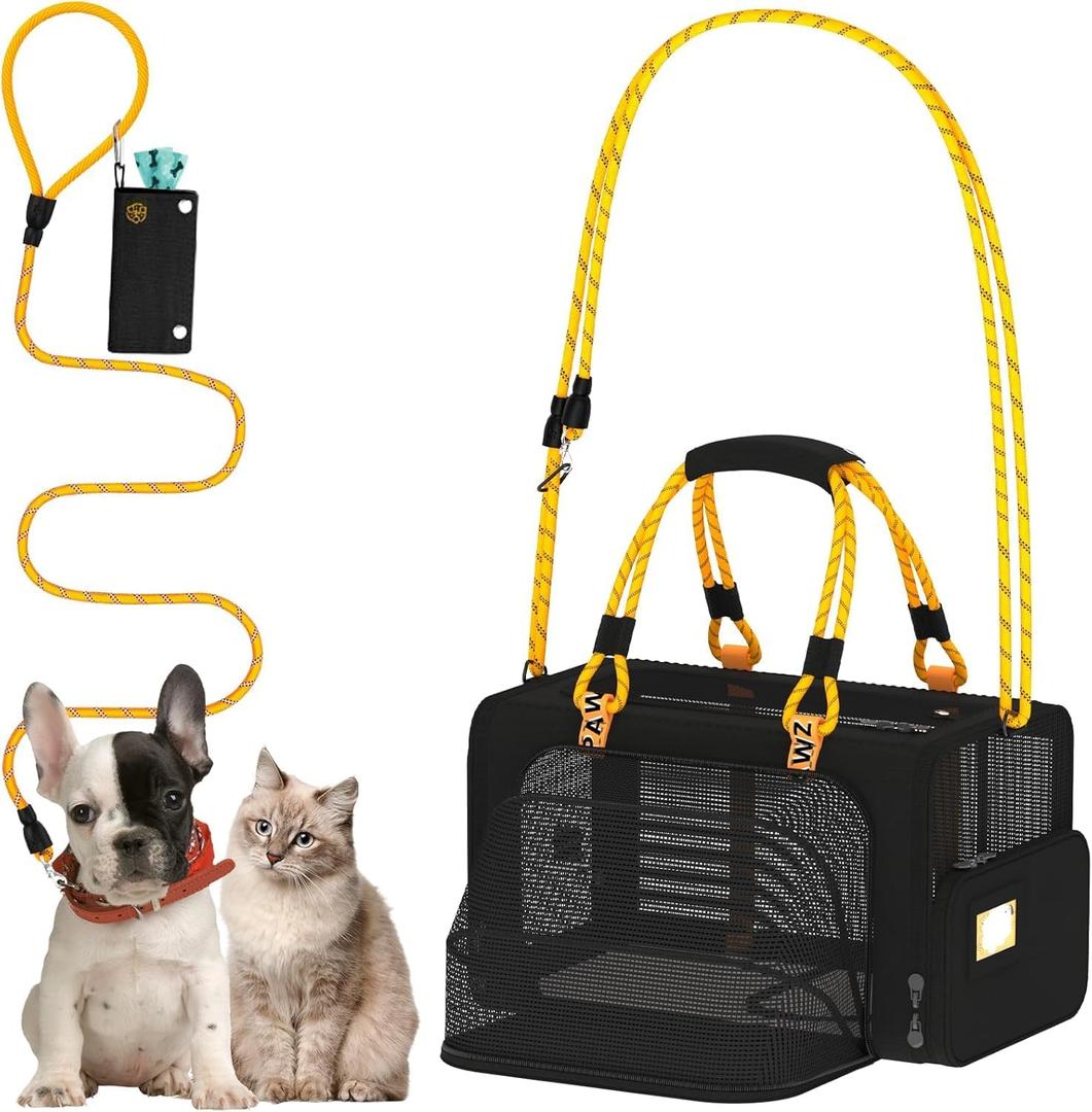 PAWZIDEA Expandable Pet Carrier Airline Approved, 18"11"11" Small Dog Carriers, Collapsible Top-Load Cat Carrier for 2 Cats Under Seat, Soft-Sided Puppy & Animal Travel Bag, ID Card, Up to 15lbs