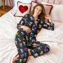 Unisex Ultra Soft Pajama Set, Valentines Pajamas, Soft Warm Matching Sleepwear Gift for Women Men (Black, L)