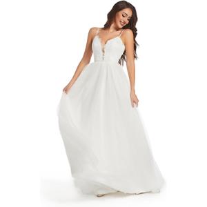 Sorayan Wedding Dresses for Bride Unique Lace Beautiful Layers Tulle A Line Dreamy Beach Wedding Gowns (Large, White)