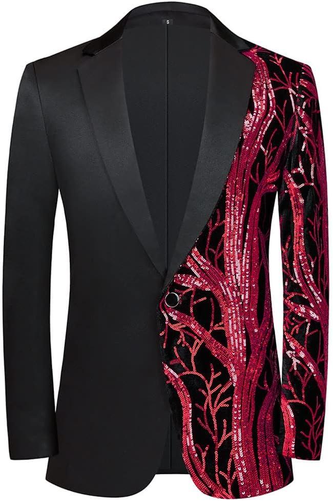 Men Fashion Purple Colorful Velvet Sequins Blazer (X-Large, Red)
