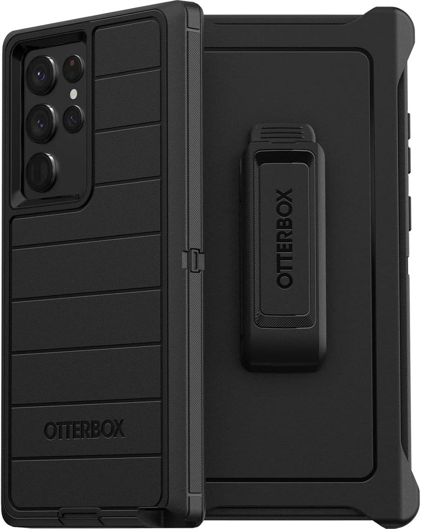 OtterBox Defender Series Case for Samsung Galaxy S22 Ultra (Only) - Holster Clip Included - Microbial Defense Protection - Non-Retail Packaging - Black (6.8")