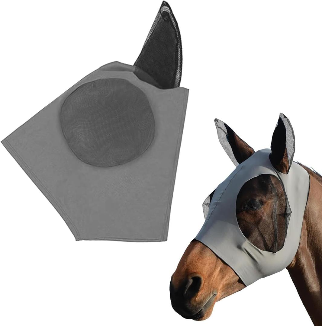 Horse Fly Mask, Fly Masks for Horses with Forelock Opening, Breathable and Comfortable Fly Mask, Durable and Lightweight for Outdoor Riding and Stable Use, (Gray)