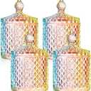Aoriher 4 Pcs Crystal Glass Candy Jar Set with Lids Home Decorative Storage Jars for Apothecary, Bathroom, Kitchen, and Pantry, Ideal for Cotton Swabs and Jewelry(Medium,Colorful)