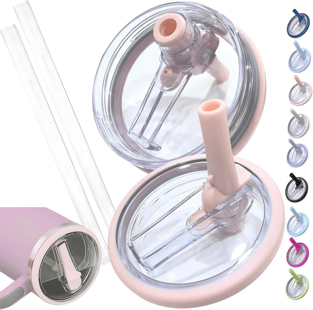Leak Proof Flip Straw Lid Replacement for 40oz Stanley Quencher H2.0, No Spill Accessories with Extended Straw &Enhanced Sealed Lid (Pink)
