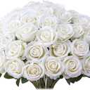 30 PCS Fake White Roses, Artificial White Flowers Bulk Realistic Silk Faux Roses with Stems for Wedding Decorations Table Centerpieces Bridal Bouquet DIY Floral Arrangement Event Party Home Decor