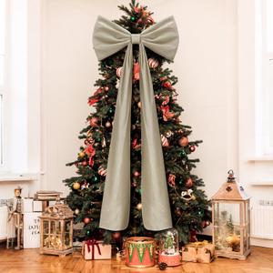 20 x 71 Inches Christmas Extra Large Velvet Bows Christmas Tree Topper Decor Giant Xmas Tree Toppers Bows for Home Wreath Wall Backdrop Birthday Wedding Party Decorations(Khaki)