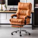 BIG  AND TALL OFFICE CHAIR ERGONOMIC LEATHER RECLINER CHAIR WITH FOOTREST, HIGH-BACK COMFY EXECUTIVE CHAIR, ORANGE, MODEL:AJCH001