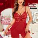 Avidlove Women Lingerie Lace Babydoll Strap Chemise Halter Teddy V Neck Sleepwear (Red, S)