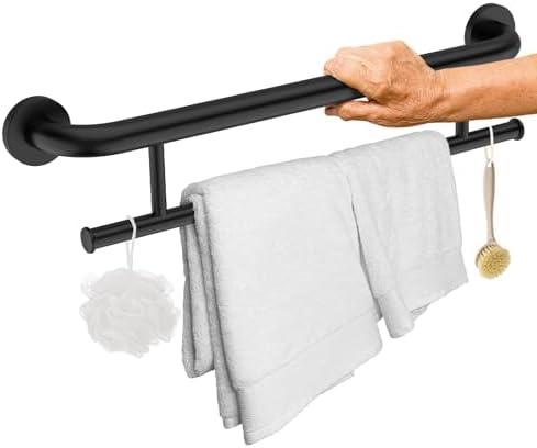 Matte Black Grab Bar 24 Inch w/Towel Holder, iHansee Stainless Steel Towel Rack Shower Support Balanced Support Handle, Wall Mount Safety Handrail Grab Rail for Elderly Senior Handicap Disabled - Amazon.com