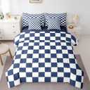 Erosebridal White Blue Plaid Full Comforter Set with Sheets 7 Piece Navy Blue Checkerboard Bedding Set for Kids Boys Teen, Checkered Grid Bed in A Bag Modern Aesthetic Geometric Bed Set