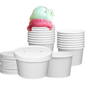 250 Sets White Paper Food Containers With Vented Lids, To Go Hot Soup Bowls, Disposable Ice Cream Cups (8oz)