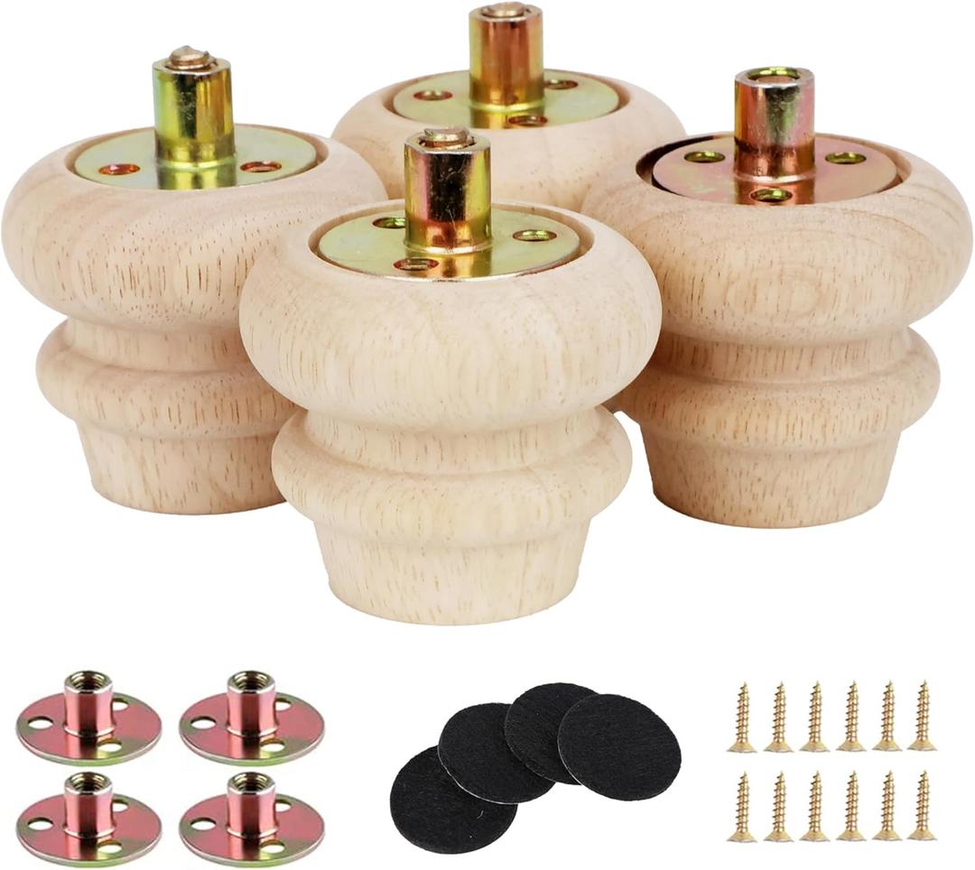 Wooden Unfinished Bun Feet 2 Inch for Dresser Legs Couch Sofa Cabinet Ottoman DIY Replacement Wood Furniture Legs Set of 4