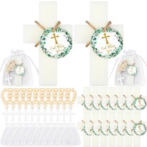 96 Pcs Cross Soap Baptism Favors Set Include 24 Scented Soap Favors 24 Wooden Rosary 24 Bags and 24 Cards Baby Baptism Favor for Baby Shower Christening Favors Guests First Communion Gifts