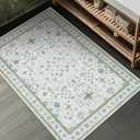 Washable Boho Bathroom Rug 2x3 - Small Throw Area Rugs for Powder Room, Laundry, Kitchen, Blue and Green Oushak Modern Eclectic Geometric Floral Pastel Decor, Low Pile Non-Slip Stain Resistant