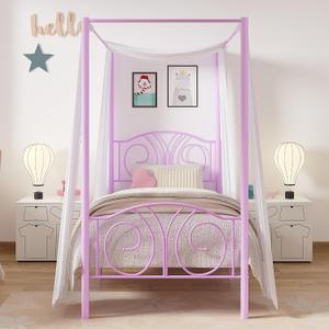 VECELO Twin Canopy Bed Frame, Vintage Scrollwork Headboard, Purple
Twin canopy bed frame, Scrollwork metal headboard, Sturdy steel slats, Underbed storage, No box spring needed, Easy assembly