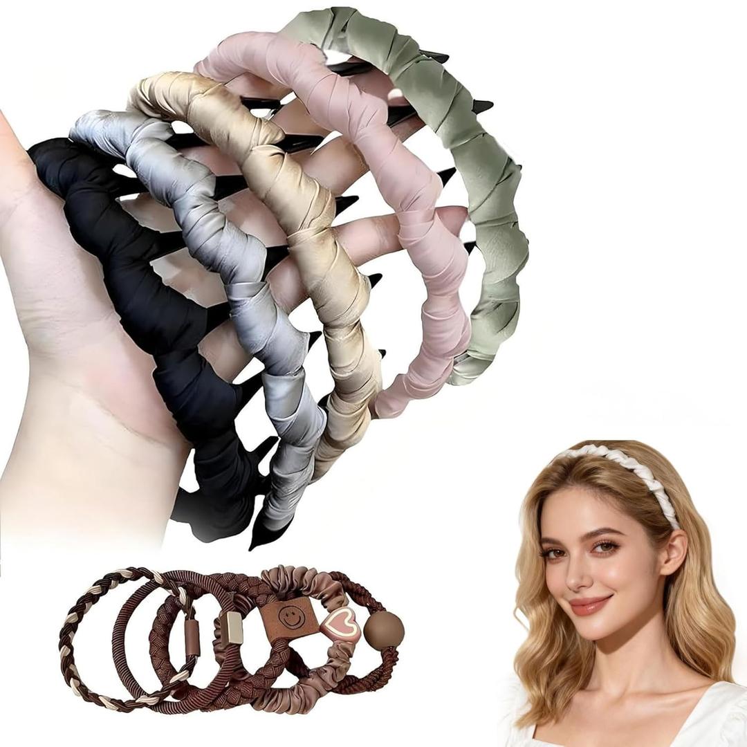 5Pcs Zig Zag Headbands, High Cranium Headbands for Women's Hair, Wavy Teeth Hairs Hoop, Headband with Teeth for Women Christmas Gifts, Velvet Headband for Women Girls Hairs Accessory Styling(Satin)