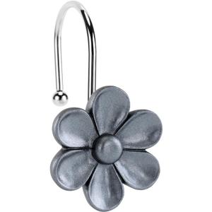Floral Shower Curtain Hooks, 12 Pcs Rust Proof Resin Metal Hooks Shower Curtain Rod Rings, Ideal for Bathroom, Bedroom, Living Room Fun Home Decor Moonstone Grey