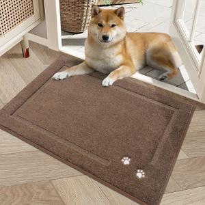 BEQHAUSE Dog Door Mat for Muddy Paws 20"x32" Dirt Trapper Absorbent Doormat Non Slip Entryway Rugs Washable Stain Resistant Welcome Floor Mat Soft Low-Profile for Front Back Door, Brown (1'8" x 2'8" (Rectangular))