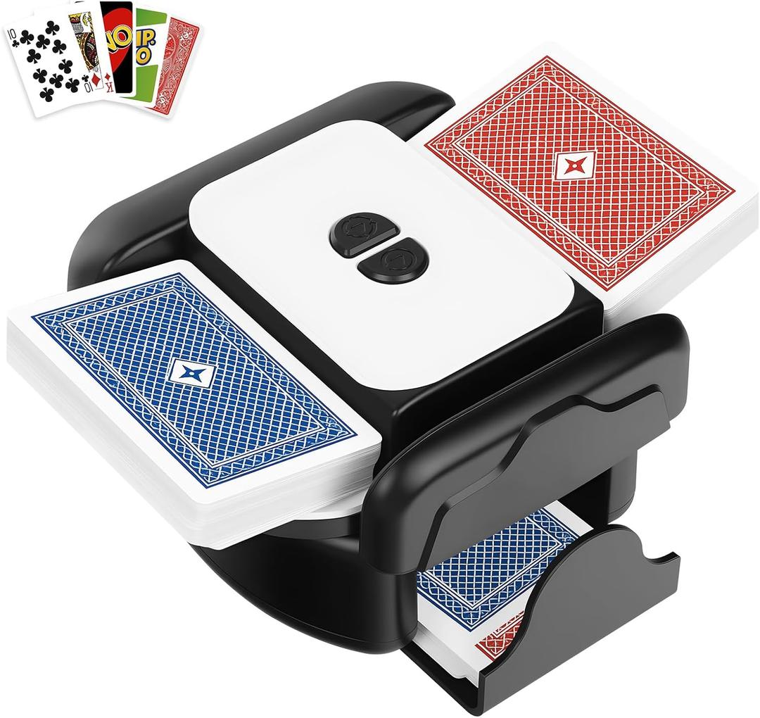 Card Shuffler - Rechargeable 2600mAh Automatic Card Shuffler with Auto-Stop Auto/Manual Modes Low Noise Jam-Free Electric Shuffler for 12 Decks Compatible with Poker, Blackjack, Popular Card Games