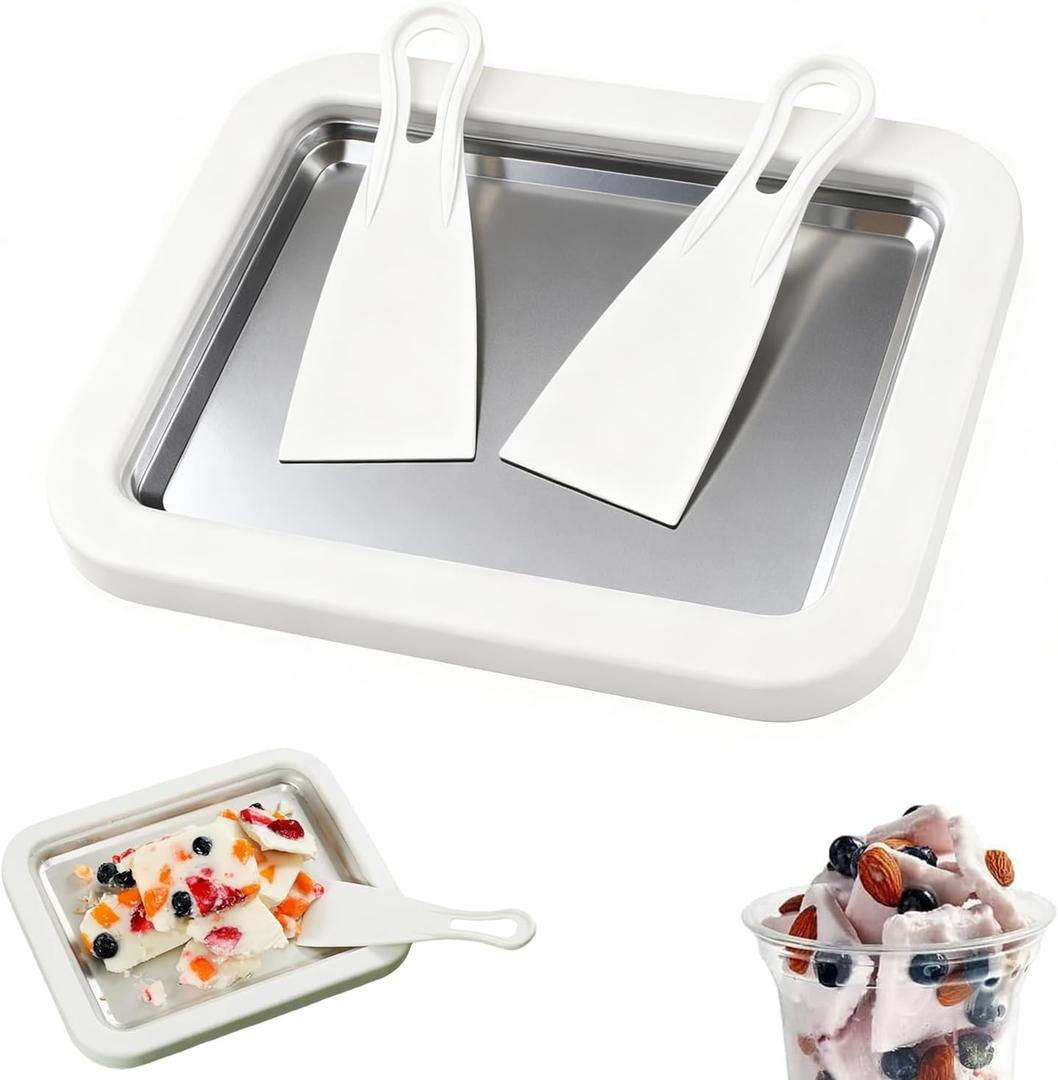 Rolled Ice Cream Maker, At-Home Rolled Ice Cream Machine with Instant Freeze Tray & 2 Scrapers,DIY Fun Family Activity Instant Ice Cream Maker for Yogurt, Sorbet (White)