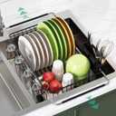 Over the Sink Expandable Dish Drainer Drying Rack In Stainless Steel for Small Kitchen, Counter Space Saving Modern Compact Metal Above Plate Dryer Strainer, Adjustable Hanging Inside Drain Holder