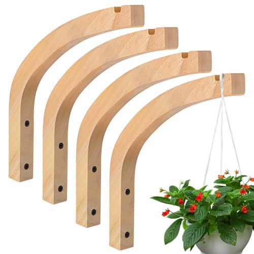 EupHHonycs 4 Pcs Wooden Plant Hanger Indoor Wall Mounted Plant Hanging Hook Indoor Outdoor Hanging Brackets for Lanterns, Flower Bracket, Wind Chimes, Decoration, 8-Inch