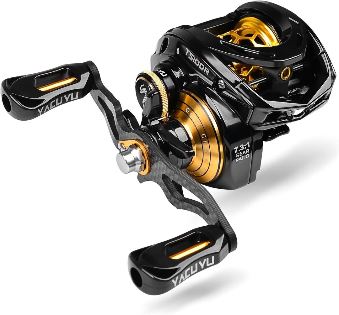 Baitcasting Fishing Reel - 100 Size 7.3:1 Gear Ratio Speed Spool Casting Baitcaster Reels - 6+1 BB Carbon Fiber Drag Magnetic Braking System Low Profile Bass Fishing Baitcasting Reels