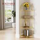 Crofy Foldable 4 Tier Corner Shelf, Metal Corner Plant Stand with Gold Frame and Gold Shelves, Corner Display Rack Multipurpose Shelving Unit for Living Room, Bedroom, Bathroom Gold Frame & Gold Shelf, 4 Tier