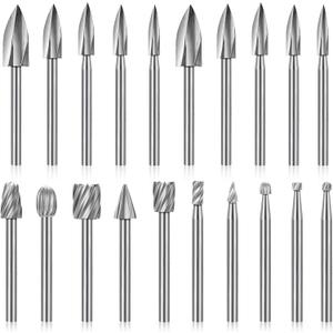 Honoson 20-Piece Wood Carving Tools Set - Includes HSS Engraving Drill Accessories & HSS Carbide Wood Milling Burrs - Universal Fitment for Rotary Tools, DIY Crafts
