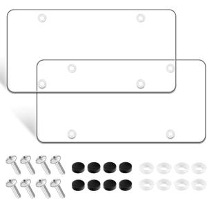 License Plate Protector 2 Pack, Clear License Plate Cover 12.08 * 6.02 Universal, Plate Cover for Car Plastics, Car Frame Cover Shield with Screws Transparent Spacers Screw Caps by XIOGZAXI