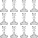 Glass Taper Candle Holders,12 Pcs Clear Candlestick Holders,4''H Tall Glass Tapered Candle Stick Holders in Bulk for Wedding Festival Party Decor,Table Centerpieces (Dimond Pattern)