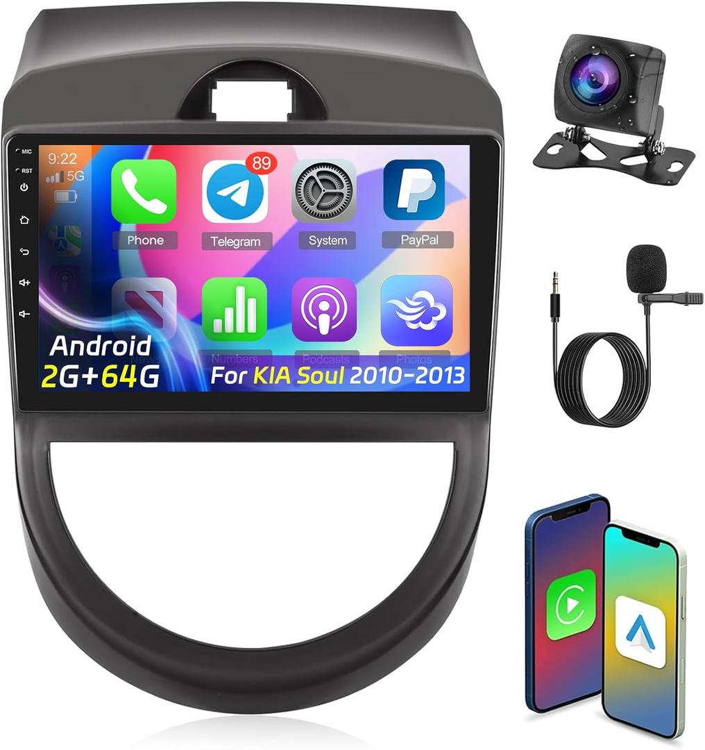 [2+64G] NHOPEEW Car Radio for KIA Soul 20102013  Wireless CarPlay and Android Auto  9 Inch Touchscreen Android Car Stereo with DSP/WiFi/GPS/Bluetooth/SWC/Mirror Link + AHD Backup Camera