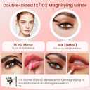 Makeup Mirror with Lights and Magnification, Double-Sided 10X Magnifying Mirror, Portable Lighted Makeup Mirror with 3 Color Lights, Rechargeable Make up Mirror 3 in 1 Tabletop, Handheld, Hanging