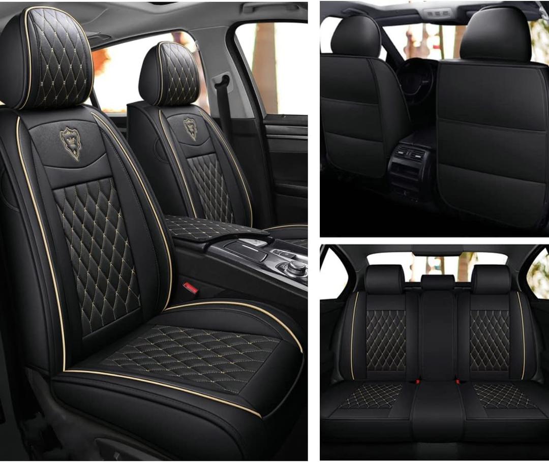 Car Seat Covers Full Set, Super Luxurious Heavy Duty Waterproof Leather Automotive Vehicle Cover for Cars SUV Pick-up Truck, Universal Non-Slip Seat Car Accessories (Black)