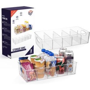 ClearSpace Plastic Pantry Organization and Storage Bins with Removable Dividers XL Perfect Kitchen / Refrigerator/ Cabinet Organizers, 2 Pack