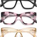 Oversized Reading Glasses Women Men Oprah Style Blue Light Blocking Computer Square Reader Spring Hinge Eyewear LK6085 (C1black+c4pink Tortoise+c5champagne)