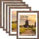 12x16 Picture Frame 5 Pack, Rustic Brown Photo Frame, Display Pictures 11x14 with Mat or 12x16 without Mat for Horizontal or Vertical Wall Mounting, Wall Gallery Frame for Artwork Certificate