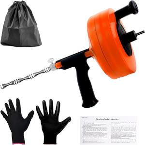 Drain Auger 50FT, Drain Snake 25FT 35FT 50FT with Drill Adapter, Plumbing Snake Clog Remover Use Manually or Powered for Kitchen, Bathtub and Shower Drains