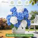12 Heads Artificial Flowers for Outdoors, UV Resistant Faux Hydrangea Flowers for Outdoor Planters Front Porch Garden Window Box Patio Decor White&Blue