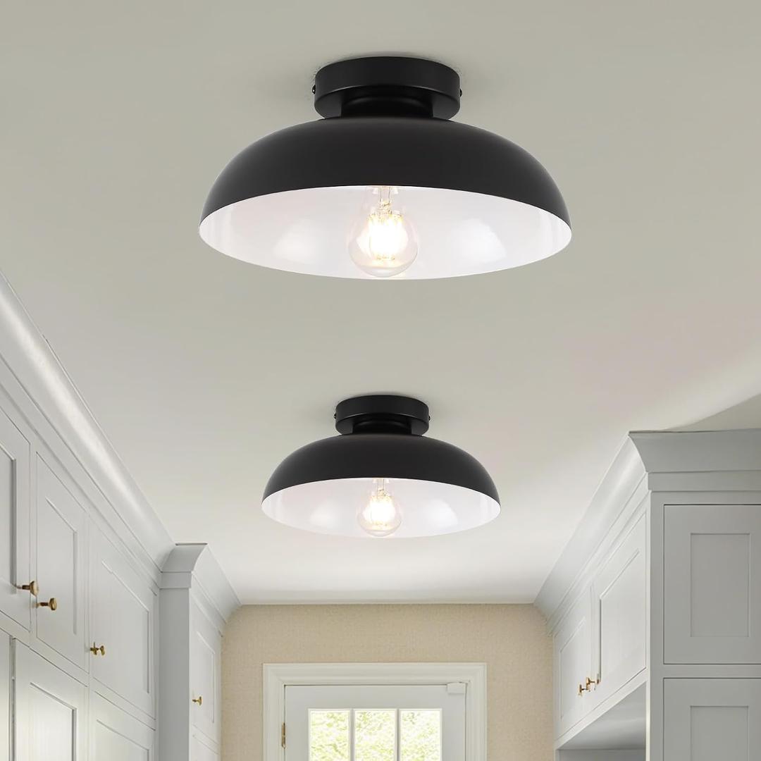 2 Pack Industrial Ceiling Light, Black Flush Mount Ceiling Light 12 Inch Kitchen Light Fixtures for Hallway Bedroom Entryway Porch Foyer Bathroom Laundry Room