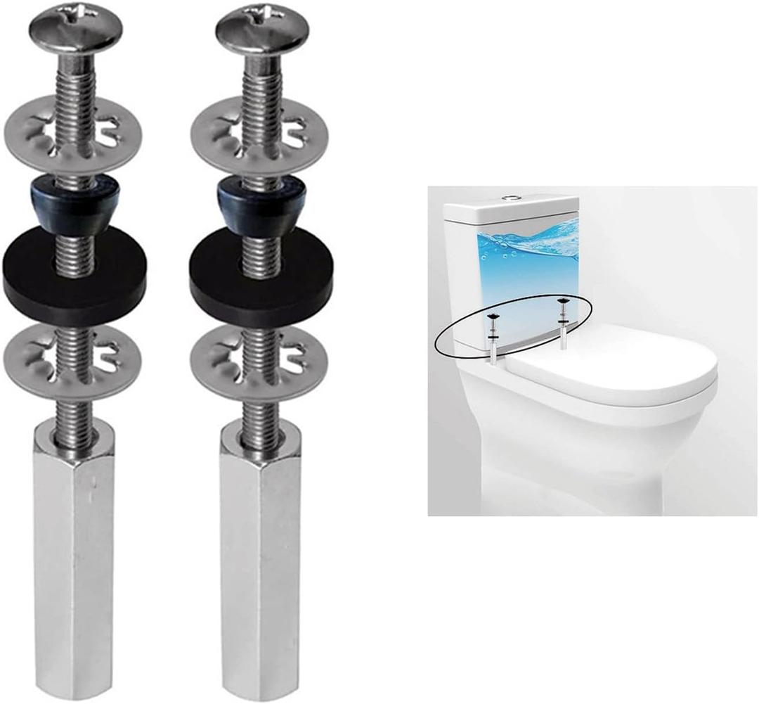 2 PCS Universal Toilet Seat Bolts Compatible with Kohler/American Standard/TOTO, Stainless Steel Toilet Seat Screws with Extra Long Downlock Nuts, Non-Slip Toothed Washers, Chrome
