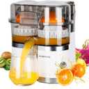 Dual-Head Electric Orange Juicer Squeezer, Citrus Juicer Machines with Power Cord & Cleaning Brush, 1-Touch Automatic Juicer Machine for Orange, Lemon, Lime, High Juice Yield, Built-in Cutter (White)