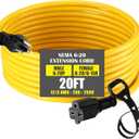 20 ft Nema 6-20 Extension Cord, Nema 6-20p Male Plug to 6-20r/6-15r Female Receptacle, 20 Amp T-Blade Outlet Extension Power Cord with Waterproof Sockets, Heavy Duty 12/3 Awg, 250v, 5000w