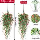 Artificial Hanging Flowers, 3 Pcs Fake Hanging Plants Artificial Vines for Outdoors, Fake Ivy Vine UV Resistant No Fade Faux Plants for Indoor Outside Garden Patio Yard Greenery Decoration (Dark Red)