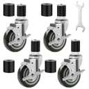 Besitu 4 inches Prep Table Wheels Set of 4, 1-1/2" and 1-5/8" Expanding Stem Caster with Side Brake for Stainless Steel Table, Cart, Furniture Legs, Commercial Kitchen Appliances, Workbench