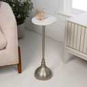 JONATHAN Y Ava 23.75" Round White Marble Top Pedestal Drink Table, Nickel
