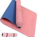 YOGATI® Yoga Mat with Strap with Alignment Lines. Home Workout Mat for Women, Men and Kids. Thick Non Slip Yoga Mat for Pilates and Fitness. Brown, Pink and Purple Yoga Mats